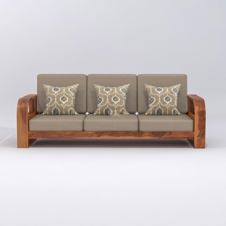 Image of Wooden 4 Seater Sofa Set for Living Room,3- to 4- Person Sofa Sets for Home, 3+1 Seater Sofa Sets for Home, Sheesham Wood (3+1 Seater,Honey)