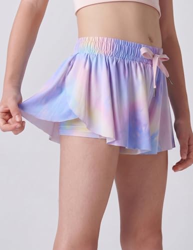 Image of 3 Pack Girls Flowy Shorts with Spandex Liner 2-in-1 Youth Butterfly Skirts for Fitness, Running, Sports