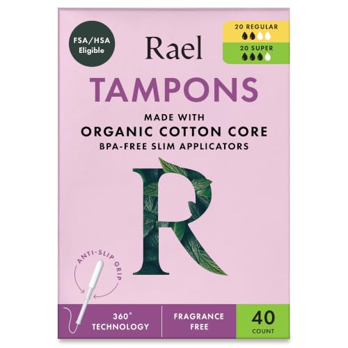 Rael Slim Applicator Tampons with Organic Cotton Core (40 Ct, Bundle)
