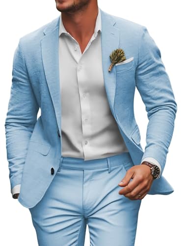 Mens 2 Piece Linen Suit for Men Slim Fit Suit Men Business Casual Suit Wedding Prom Suits