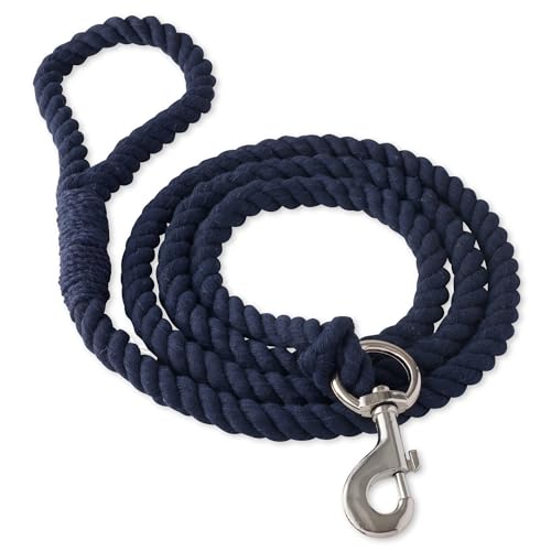 Pet Passion Organic Cotton Dog Leash with Durable Twisted Rope 6 ft. for All Pet Breeds, Navy, One Size