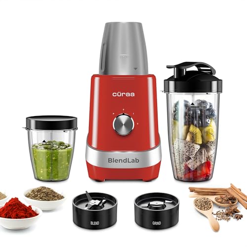 Cüraa BlendLab Mixer Grinder for kitchen – 3 Jars | 100% Copper Motor | Stainless Steel Jar for Spice Grinding & Chutneys | Compact Smoothie Blender |
