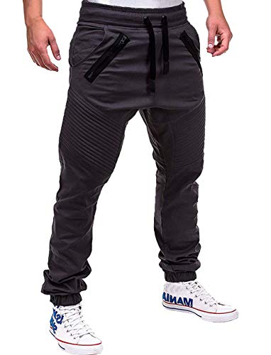 ASKSA Pantalon de Jogging Hommes Joggers Pantalons de Survêtement Sport Pantalons de Fitness Slim Fit Pantalon Décontracté Pantalon Streetwear Couleur Unie (Noir, 2XL) Cover