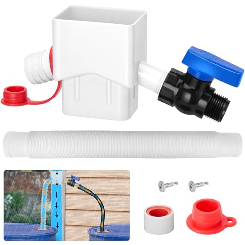 Downspout Diverter, WADEO Rain Barrel Diverter Fits for 2"x 3" Standard Downspout, Rainwater Collection System with Two Water Outlets to Collect Rainwater from Gutter, with 5FT Hose