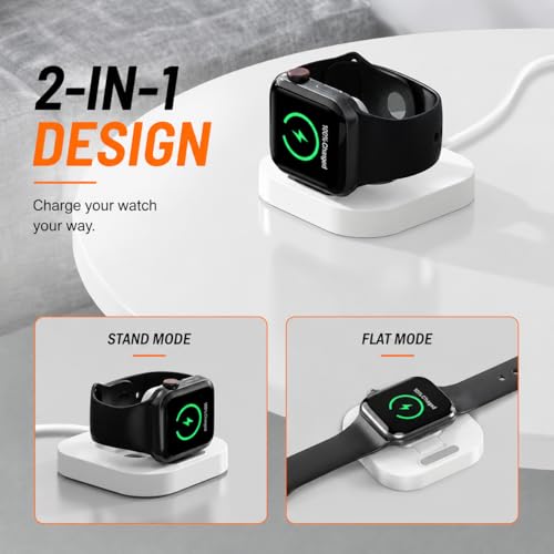 Image of Mizi Magnetic Wireless Charging Stand for Apple Watch, Foldable 2-in-1 Charging Dock Compatible with Apple Watch Series 11 /10 /9 /8 /7 /6 /5 /4 /3 /2 /SE /Ultra 3 /2 /1, Portable Desktop Watch Charger - White