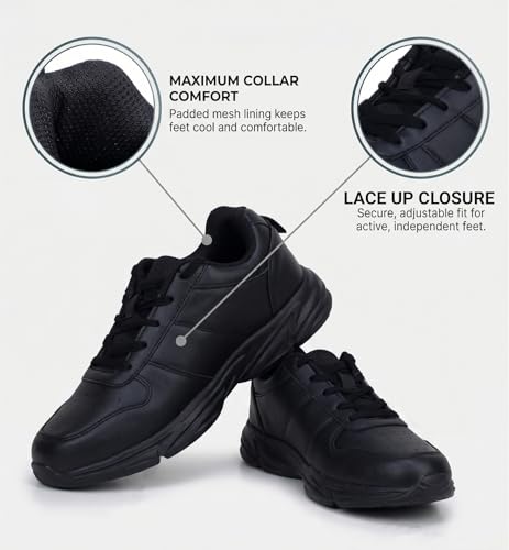 Image of ATHCO unisex-child Athst-59 School Shoes | Soft Cushioned Memory Foam Heel Pad Support | Anti Bacterial Insole | Kid's | Boy's | Girl's | Children |Uniform Shoes | Lightweight | Lace Up |Easy Wear & Care| Formal Shoes | Non-Marking Sole | Padded Textured Heel Grip Lining | Breathable | All Day Comfort