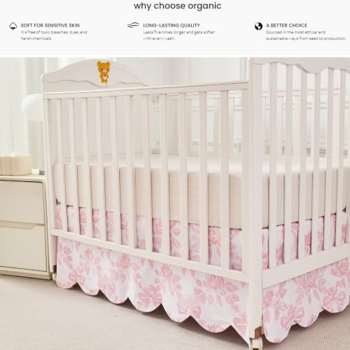 Image of Brandream Scallop Edge Organic Cotton Crib Skirt, Baby Girl Crib Skirt Toddler Bedskirt Farmhouse Chic Cottagecore Nursery Bed Skirt Fit Standard Cribs and Toddler Beds, 52 inchL x 28 inchW with 16-inch Drop