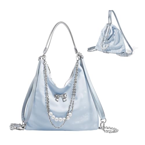 Image of PALAY Tote Bag for Women PU Hobo Bag Chic Bow Charm Chain Shoulder Bag Convertible Shoulder Bag Backpack Fashion Casual Hobo Bag