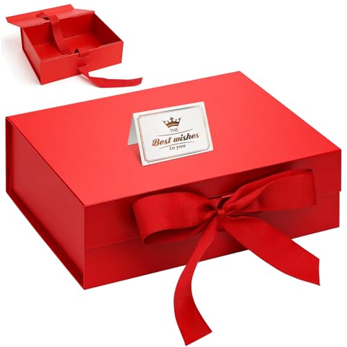 Samlior Boîte Cadeau 23x17x7 cm, Boîtes Cadeaux avec Couvercle Ruban Carte de Vœux, Boite Cadeau Vide pour Anniversaire Mariage Saint-Valentin Noël Fête...