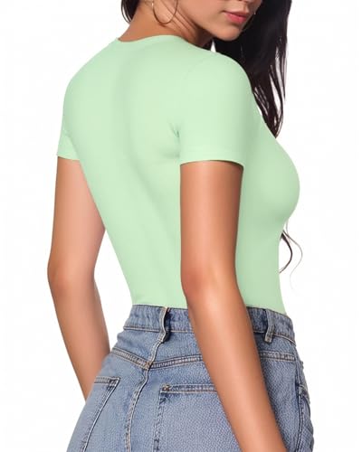 Image of MANGOPOP Women's Round Neck Short Sleeve T Shirts Basic Bodysuits