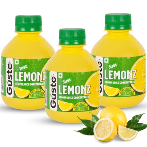 Gusto Foods Yellow Lemon Juice Concentrate, 200ml Each (Pack of 3) | Instant Ready to Make Nimbu Pani | Pocket Bottle | 20 Tangy Natural Lemons Juice - 600ml