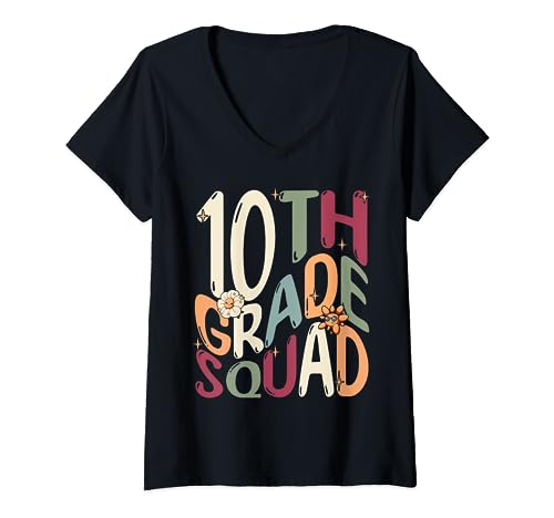 10th Grade Squad Groovy Tenth Grader Camiseta Cuello V