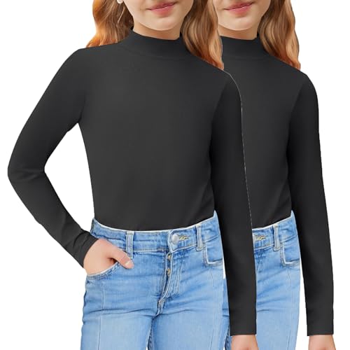 Image of Arshiner Girls 2 Pack Mock Turtleneck Long Sleeve Shirts Slim Fit Layer Top