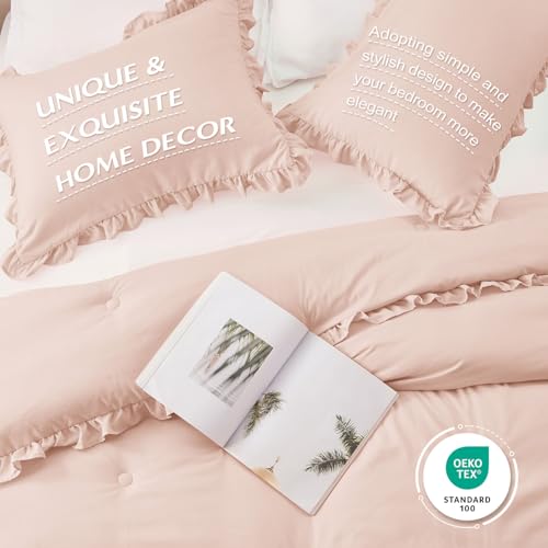 Image of HARBOREST King Comforter Set Blusher - Ruffle Comforter for King Size Bed, Fluffy King Size Comforter Set for All Seasons, 3 Pieces Shabby Chic Bedding Comforter Set(1 Comforter & 2 Pillow Shams)