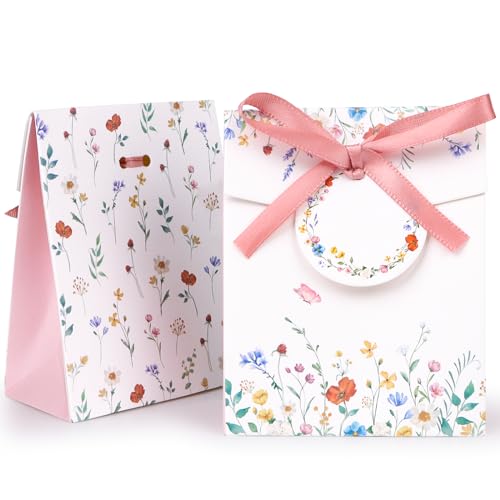 BETESSIN 50pcs Bolsa Regalo de Boda 8x4x10cm Caja Pequeña de Dulces Caramelos Galletas Chocolates Detalles Chuches Bolsita para Boda Cumpleaños Bautizo Comunión Baby Shower