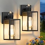 FOLKSMATE 2 Pack Dusk to Dawn Outdoor Wall Light Fixtures, Exterior Porch Light, Waterproof Wall Sconces Lanterns, Sensor Lighting Wall Mount for House Doorway Garage, Black