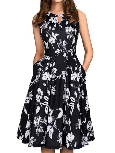 Image of Sureple Women's Retro Sleeveless Swing Casual Work Summer Party Dress with Pockets