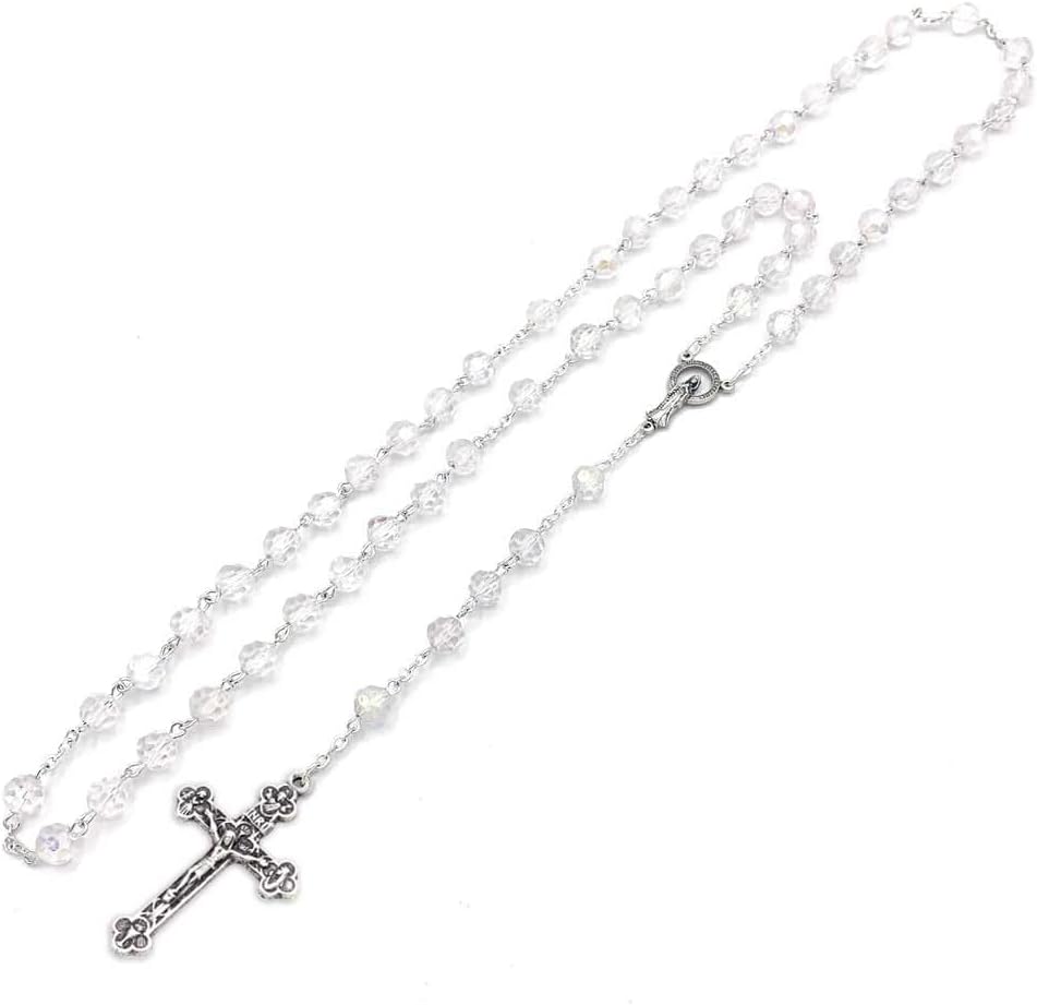 Clear Aurora Borealis Crystal Rosary for Men and Women, Immaculate Conception of Mary - Image 2