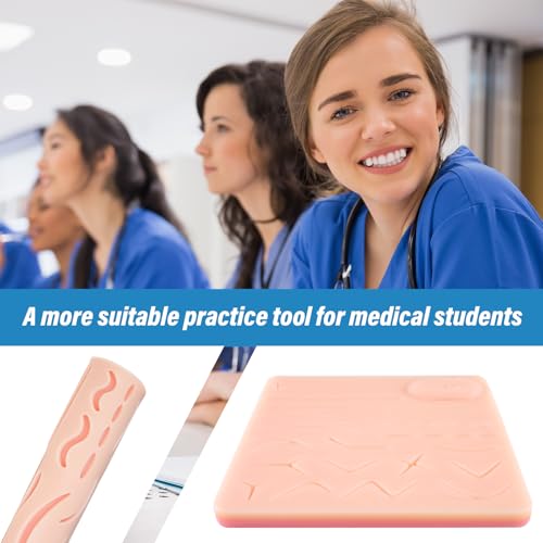 Image of Suture Practice Pad Three-Layer Silicone Skin Kit, Upgraded 26 pre-Cut Wounds, Includes Large Silicone Lip Suture Pads for Medical Students Training (Pack of 3)