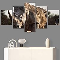 SIGNWIN 5 Panel Canvas Wall Art Animals Black and White Dramatic Duotone Modern Artwork for Home Decorations Ready to Hang - 60