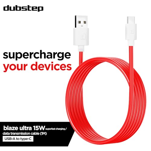Image of Dubstep Blaze Ultra 15W USB-A to Type-C Fast Charging Cable,1 Meter, 480 Mbps Data Transfer, 60K Bend Life (Red)