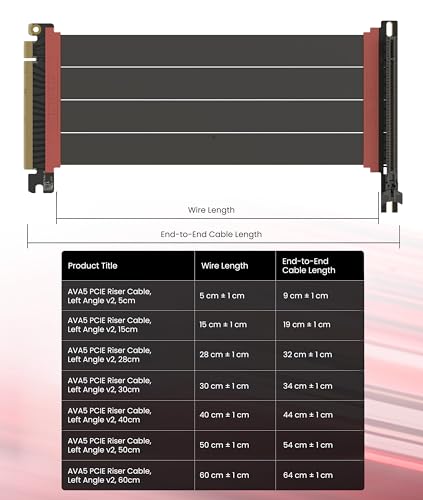 Image of LINKUP PCIE 5.0 Riser Cable | for Vertical GPU Mount | Left Angle | Graphics Card GPU Ready | Usable with PCIe 4.0 & RX 9070 / RTX5090 | 40cm (Total Length: 44cm)