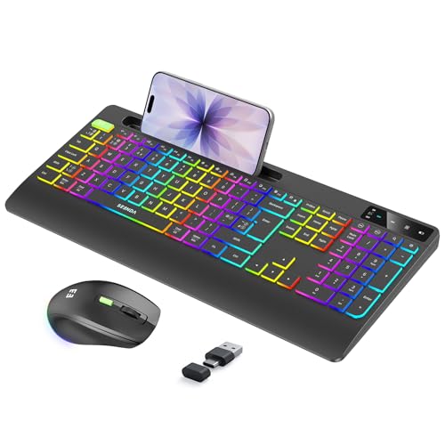 seenda Tastiera e mouse wireless retroilluminati, ricaricabile, USB A e