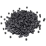 SHEDOWIG 500 Pcs Micro Links Bead Hair Extensions Tool Rings Black 5mm Silicone Lined Beads for I Tip Human Hair Extensions