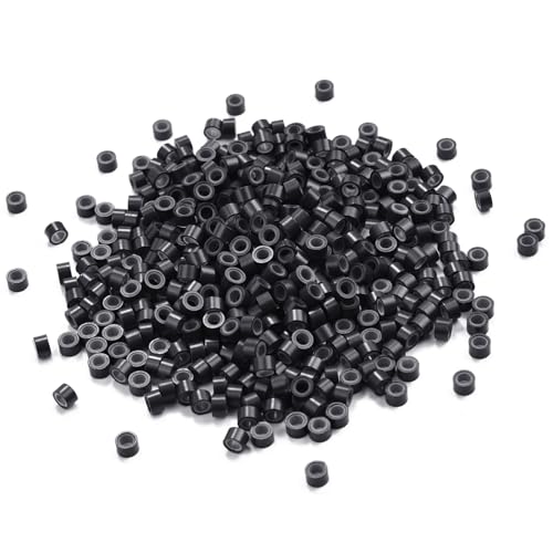 SHEDOWIG 500 Pcs Micro Links Bead Hair Extensions Tool Rings Black 5mm Silicone Lined Beads for I Tip Human Hair Extensions