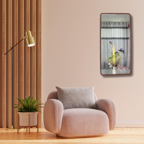 Image of Modern Elegance Rectangular Wall-Mounted Mirror Metal Framed Wall Mirror Bathroom Mirror Living Room Mirror Home Decor Mirror 18 x 36 Inches Color Copper MF 95