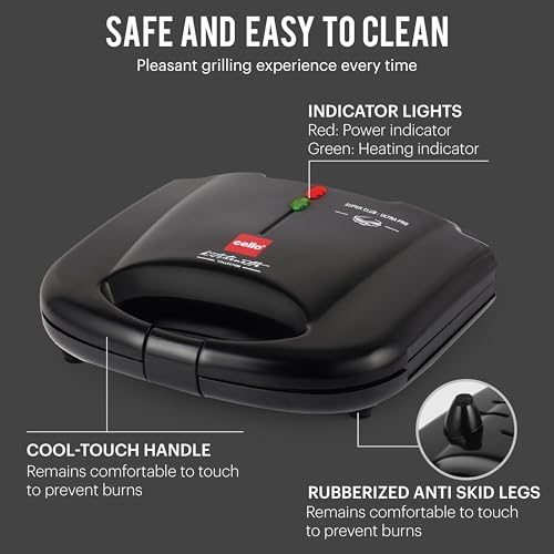 Image of Cello Super Club Ultra Pro 800W Grill Sandwich Toaster with Fixed Grill Plates | Black| Heat Resistant Bakelite Body |Non-Stick Coating | Power Indicators.