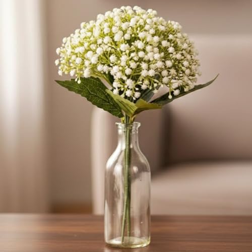 Image of SATYAM KRAFT Pcs Bunch Artificial Dahlia Flowers - 7-Stem Faux Floral Bouquet for Home & Office Decor, Wedding, Party Decoration,Realistic Fabric Flower Arrangement (1, White)