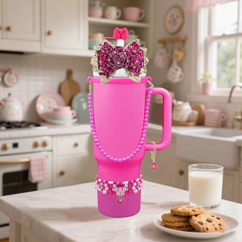 Hpebl 10PCS Flower Accessories for Stanley Cup 30 40oz Tumbler,Fuchsia - image 5