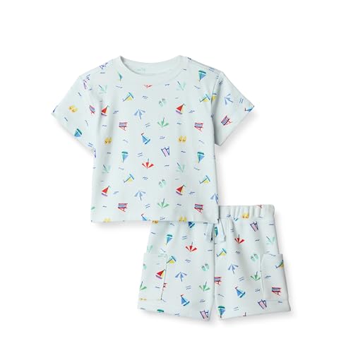 Amazon Essentials X Sofia Grainge Boys Baby Boys and Toddlers Short & Top Cotton Play Set Pale Blue Beach 2T
