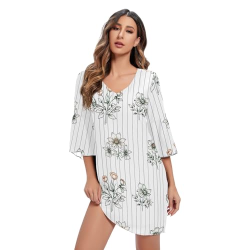 Robe col V manches 3/4 ajustée et évasée au motif floral vintage