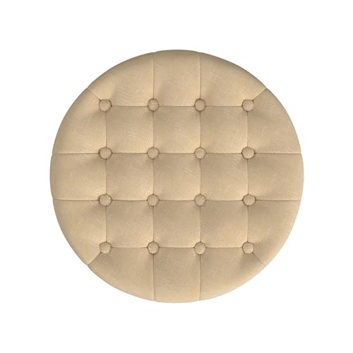 HomePop by Kinfine Fabric Upholstered Round Storage Ottoman - Button Tufted Ottoman with Removable Lid, Light Tan Textured Solid by HomePop - Image 4