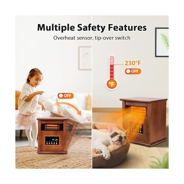   Electric-Infrared-Space-Heater-Quartz-Heater-for-Indoor-Use-Tip-Over-Overheat-Protection-with-Remote-Control-3-Heat-Settings-12H-Timer-1500W-for-Large-Room-Basement-Heating-Light