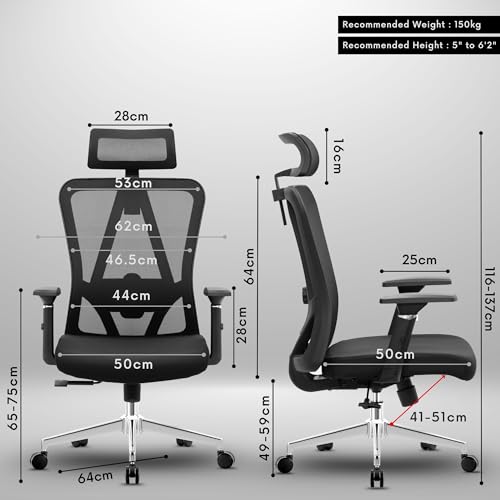 Image of Savvy Ergonomic Office Chair for Work | Multi-Lock Synchro Tilt Mechanism | 4 Year Warranty | 3D Armrest | Adjustable Lumbar | Black (Savvy, Black - 3D Arms, Seat Slider)