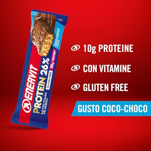 Enervit, Protein Bar 26% Coco Choco, Barrette Proteiche, 10g di Proteine, con Vitamine D e B6, Gusto Cioccolato al Latte, Per il Recupero Dopo lo Sport, Senza Glutine, 12 Barrette da 40g - Immagine 1