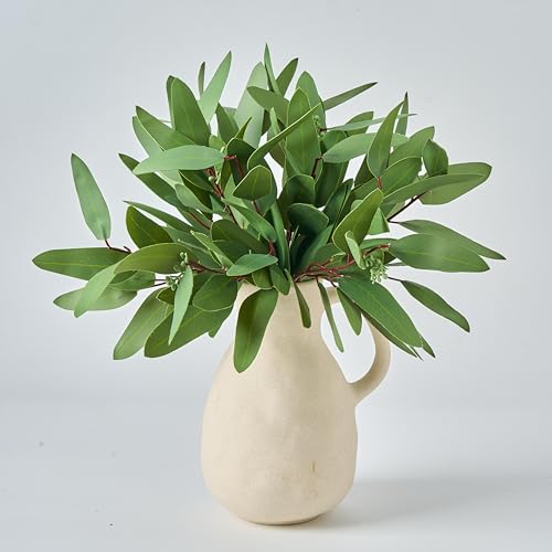 Avoeco 15 Pcs Faux Eucalyptus Stems – Real Touch Artificial Greenery with Seeded and Leaf Branches, Oilve Tree 14.5'' Tall for Vase, DIY Floral Arrangements, Wedding Bouquets, Home Décor, Centerpieces