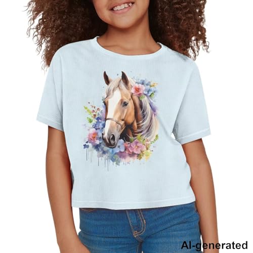 Image of Cute Crop Tops for Girls Short Sleeve Summer T Shirts Fashion Graphic Tees Crew Neck Pullover Tee 5-14 Years