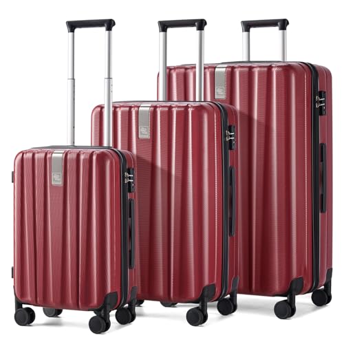 Image of Hanke Luggage Sets 3 piece Carry On Luggage with Wheels PC Hard Shell Suitcases Lightweight Checked Tsa Luggage Extra Large Travel Suitcase Woman Men 20 /24 /29 Inch（Burgundy）