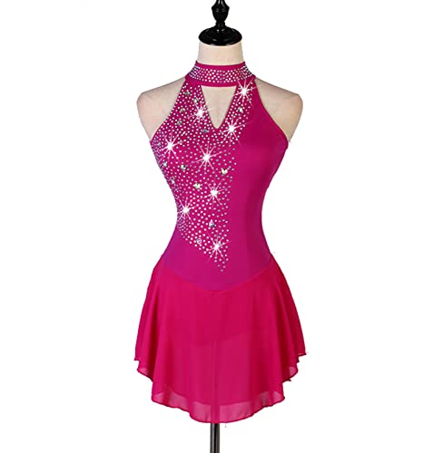 Vestido de patinação artística, mulheres meninas strass sem costas sexy competição de patinação artí
