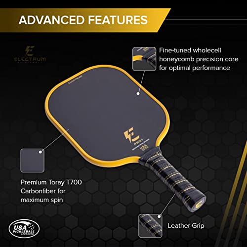Electrum Pro Ii Pickleball Paddle Usapa Approved | Carbon Fiber Surface | Polypropylene Honeycomb Core | Best Paddle For Spin And Power | Lightweight #TOP2