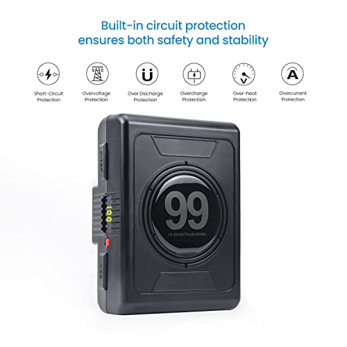 Reytric 99Wh(6875Mah) Gold Mount Battery With D-Tap Charger And D-Tap Output Cable For Dslr Camera Camcorder Broadcast Led Light Replacement Brick #TOP4