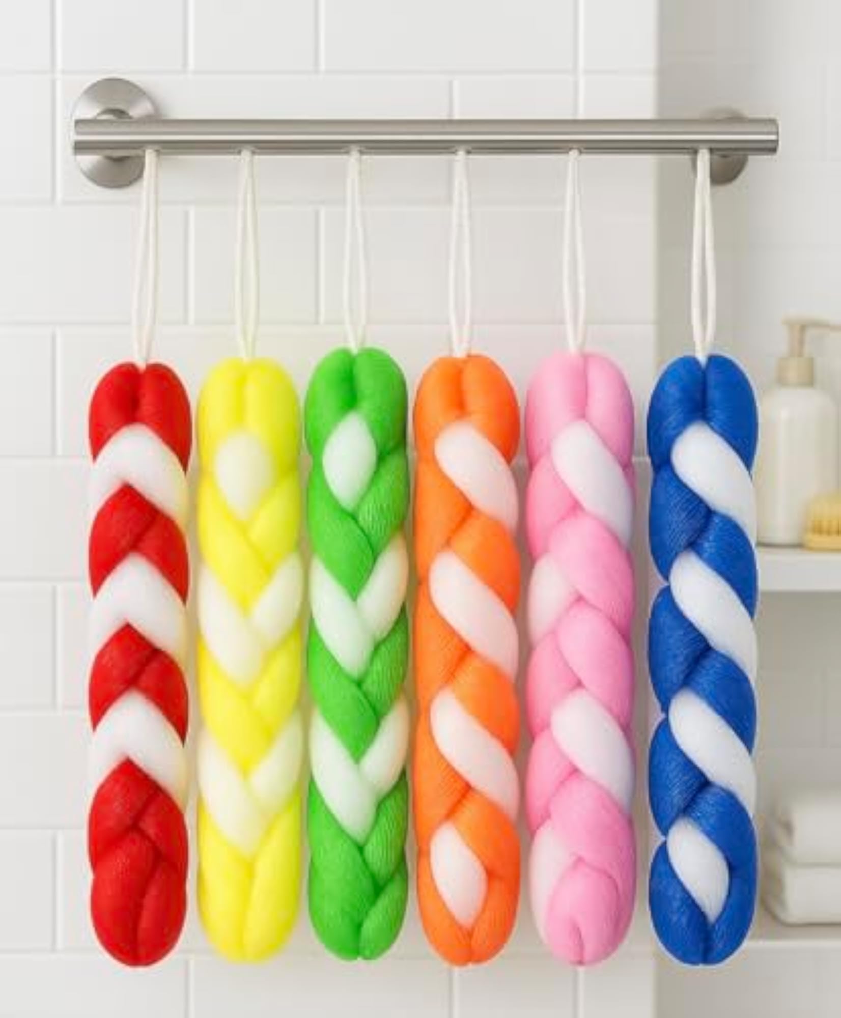 Colorful Braided Bath Shower Loofah Sponge Set, 4-Pack