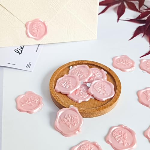 25 Pcs Pink Rose Wax Seal Stickers, Pink Wax Seal for Wedding Invitation, Easy to Use and Good Adhesion Rose Envelope Stickers, Wedding Invitation Accessories
