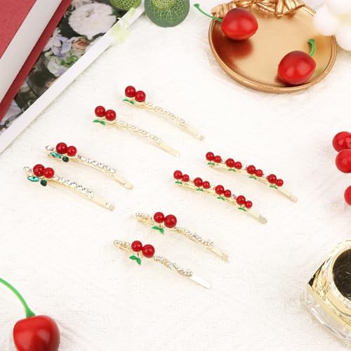 Wecoe Pinzas para el cabello metálicas con piedras de imitación de cereza, 8 piezas, accesorio para mujeres miniatura 6