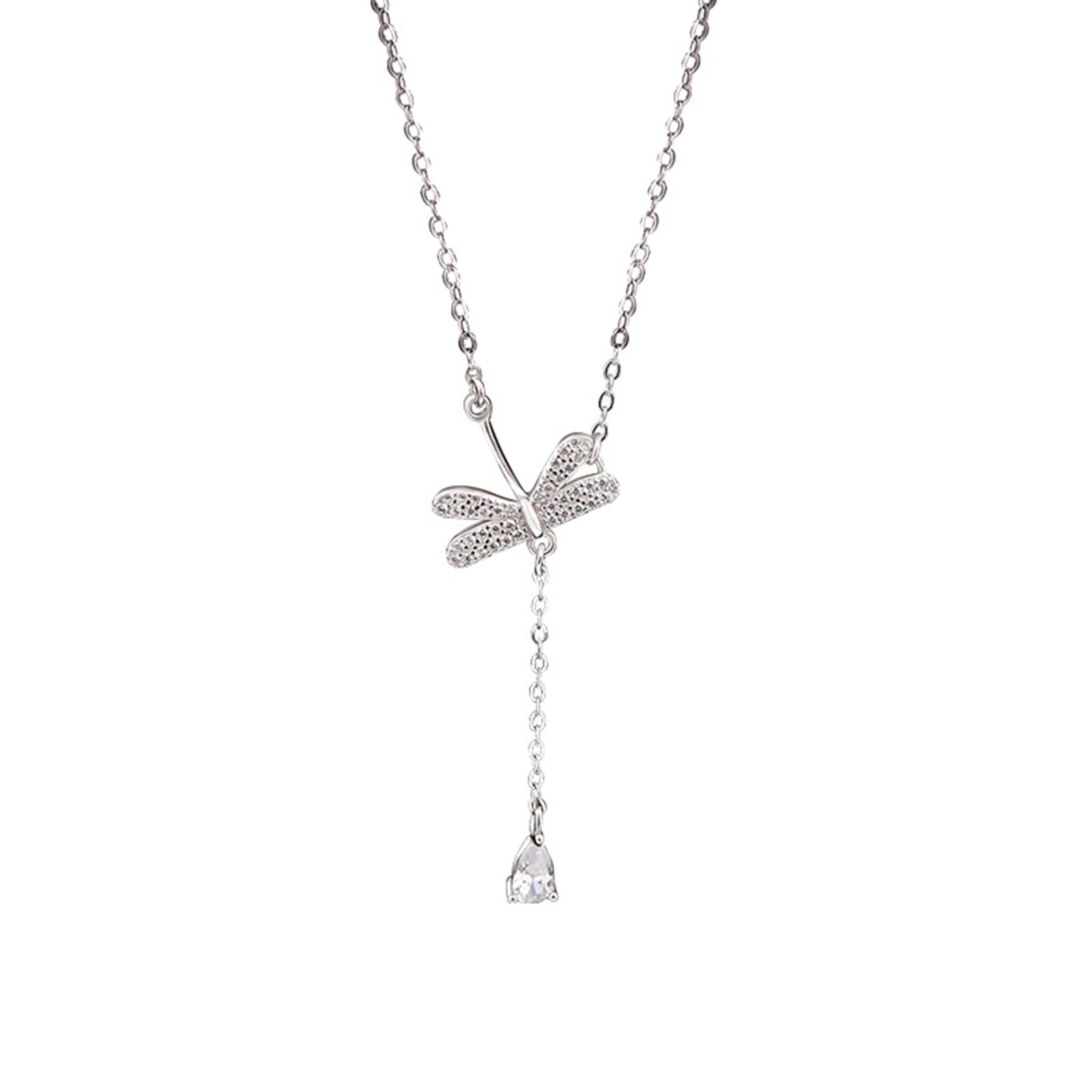 Cadena de oro de 9 quilates con libélula y borla para mujer, collar de 9 K, 14 y 18 quilates con moissanita, cable alargado, cadena de oro blanco de 18 quilates para mujer, 40 + 5 cm