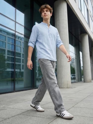 Image of Leriya Fashion Men's Lightweight Linen Shirt | Mandarin Collar 3 /4 Roll-Up Sleeve Henley Neck | Regular Fit Casual Travel Resort Shirt for Man | Linen Textured Shirts for Daily Use for Festivals